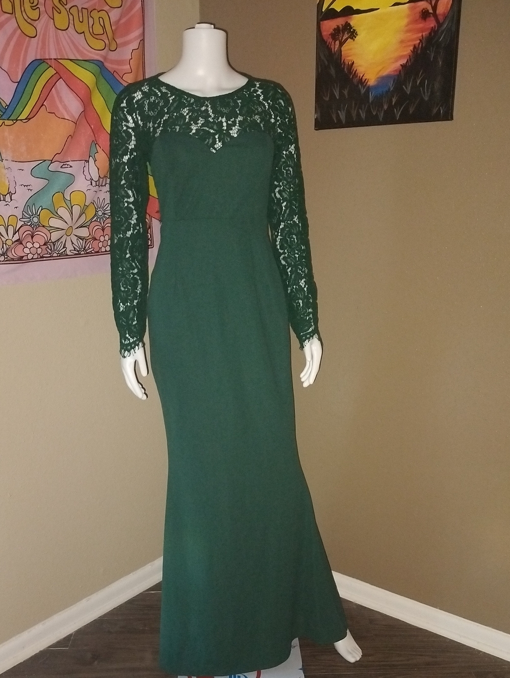 Lulus Whenever You Call Forest Green Lace Maxi Dress Sz M - Picture 4 of 8